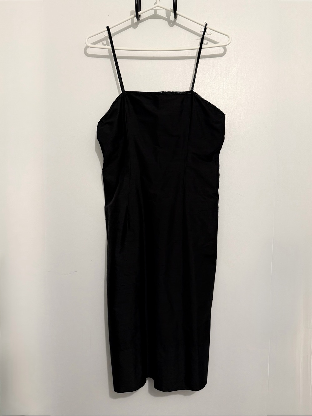 Raw silk Classic Black Slip Dress with Spaghetti Straps